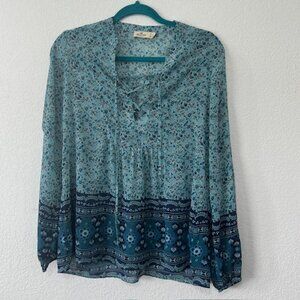 Hollister Womens Blue Floral Semi‎ sheer Long Sleeve Blouse Shirt Size Small EUC